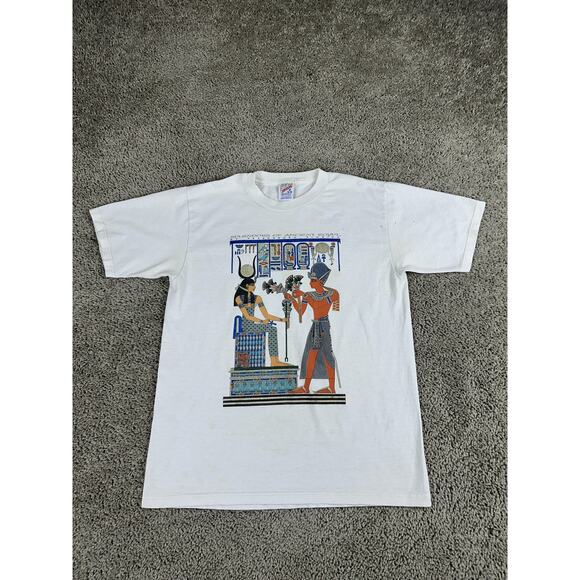 VINTAGE Splendors of Ancient Egypt Shirt Mens Medium White Graphic Made USA 90s - Picture 1 of 13